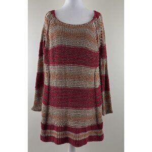 Free People Desert Moon Crochet Sweater Women M Long Sleeve Striped Red